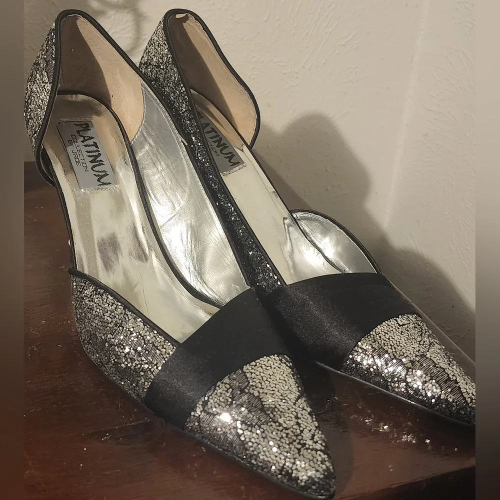 Platinum by JRoe Silver Shimmer Glitter Heels - Picture 3 of 5